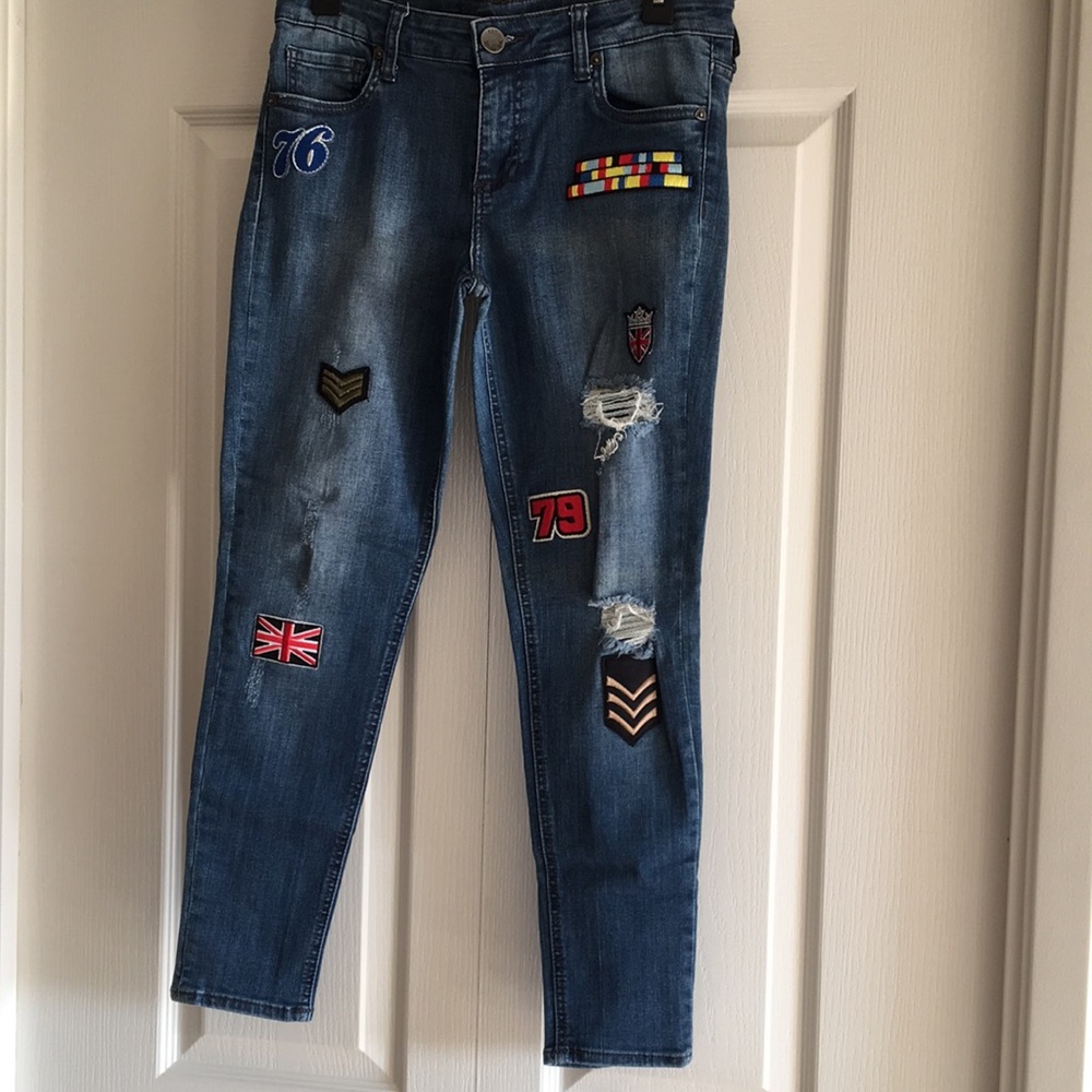 Distressed Rocker Patched Jeans - Picture 11 of 13